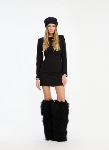 Short high-neck dress with rhinestones ROTATE Black